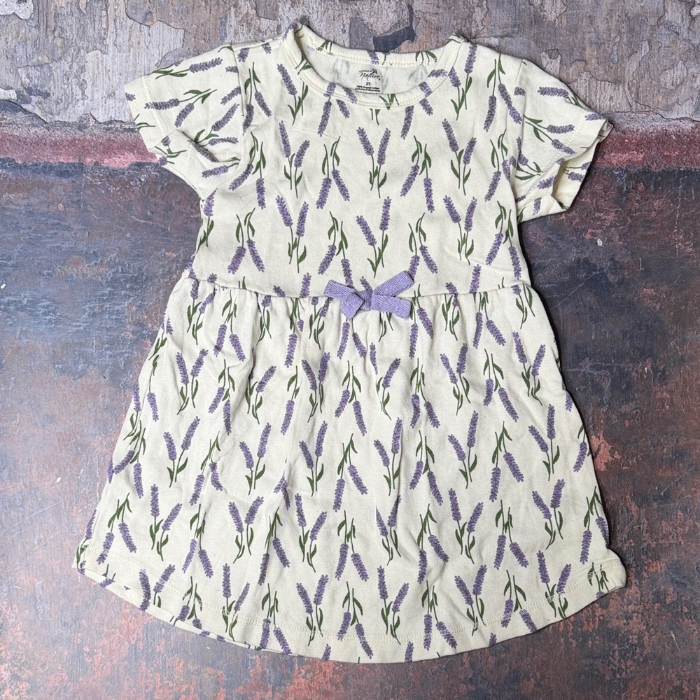(5for$10)Lavender Floral Kids Dress with Long Sleeve Blouse/ 100% organic cotton - Picture 3 of 7